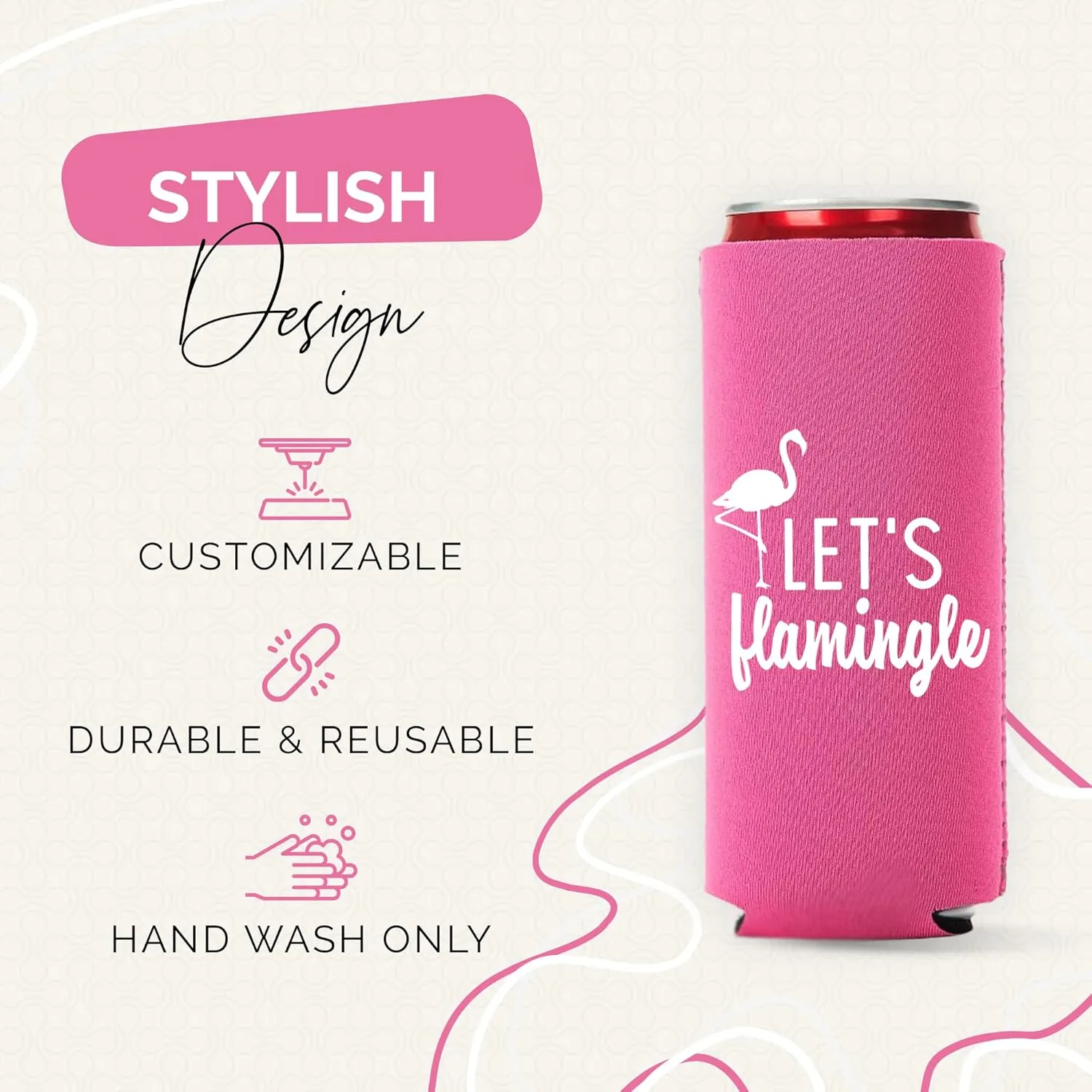 Let’s Flamingle Slim Can Coolers, Set of 12 - Pink and White Flamingo Party Supplies for Bachelorette Decorations, Perfect for Last Flamingle Celebrations