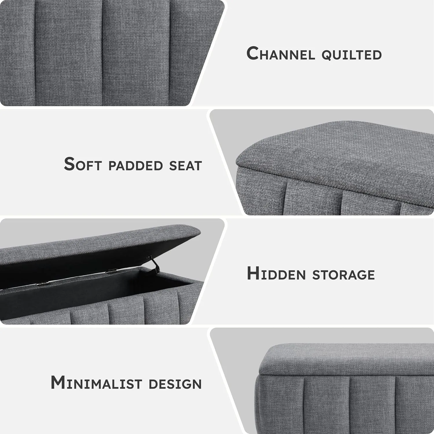 Lexicon Textured Fabric Storage Bench, Upholstered Rectangle Entryway Bench, Modern Storage Chest for Entryway/Living Room/Bedroom, Gray