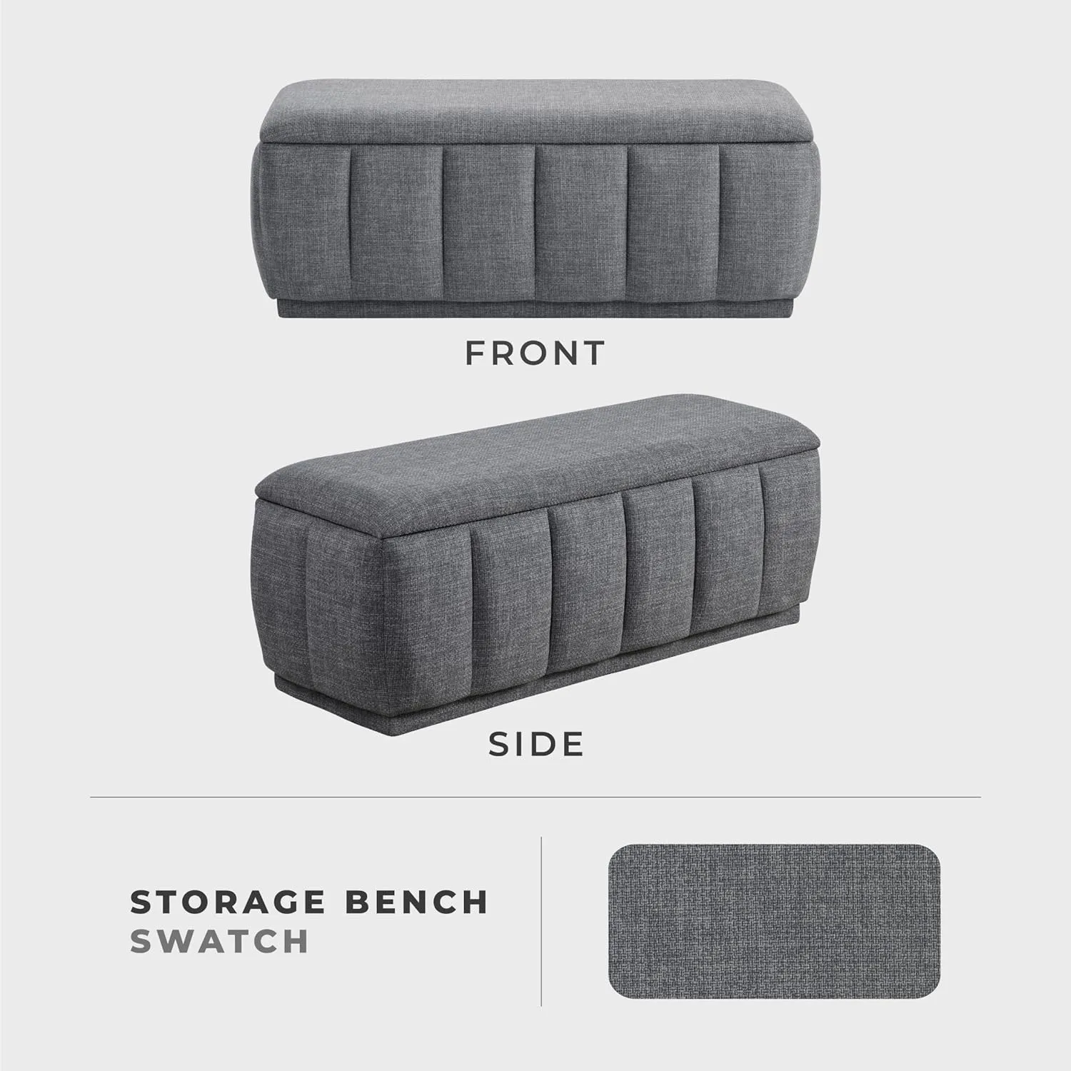 Lexicon Textured Fabric Storage Bench, Upholstered Rectangle Entryway Bench, Modern Storage Chest for Entryway/Living Room/Bedroom, Gray