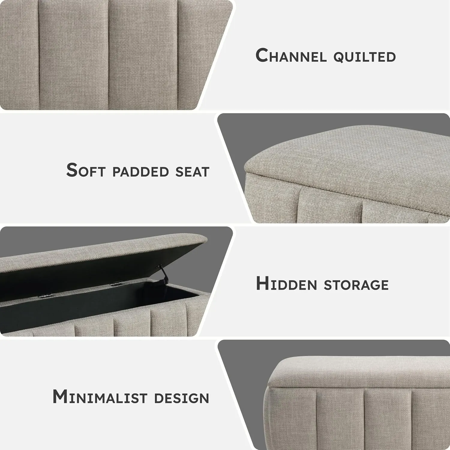 Lexicon Textured Fabric Storage Bench, Upholstered Rectangle Entryway Bench, Modern Storage Chest for Entryway/Living Room/Bedroom, Taupe