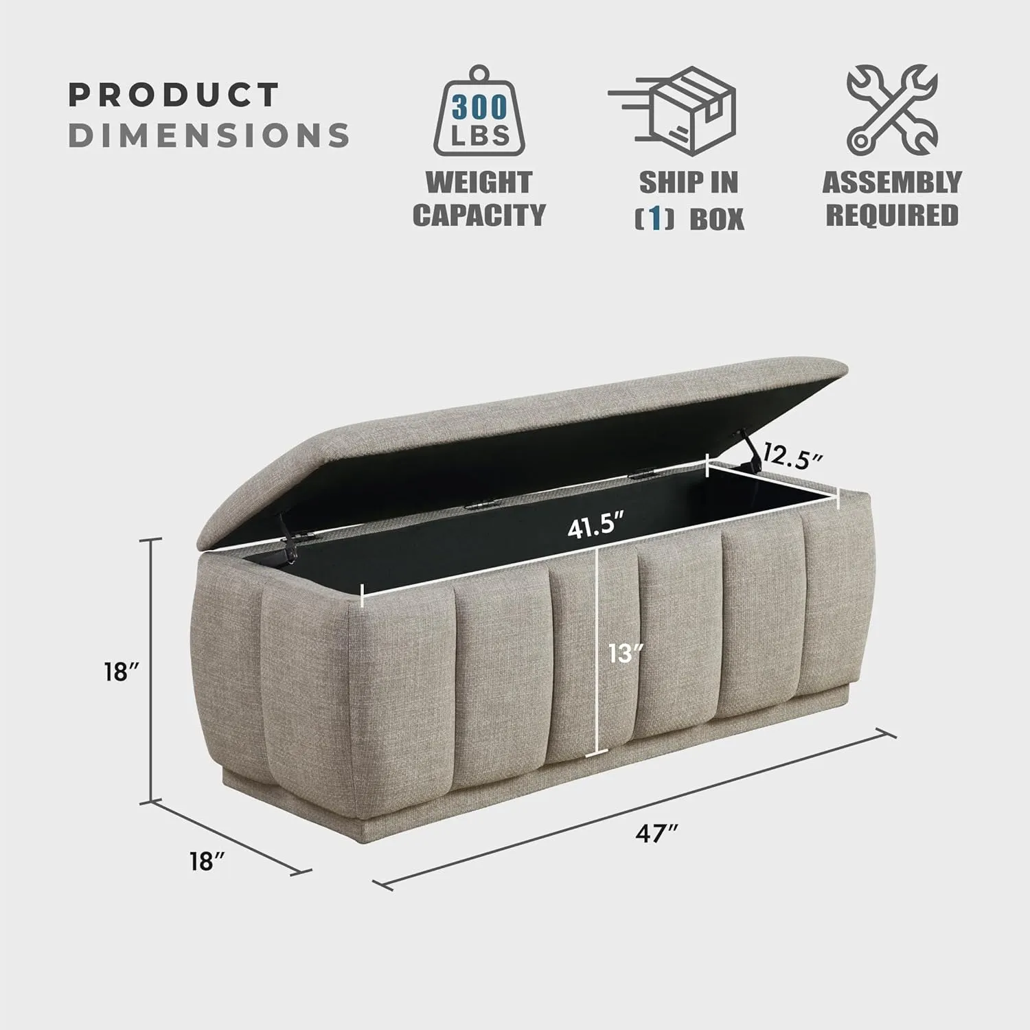 Lexicon Textured Fabric Storage Bench, Upholstered Rectangle Entryway Bench, Modern Storage Chest for Entryway/Living Room/Bedroom, Taupe