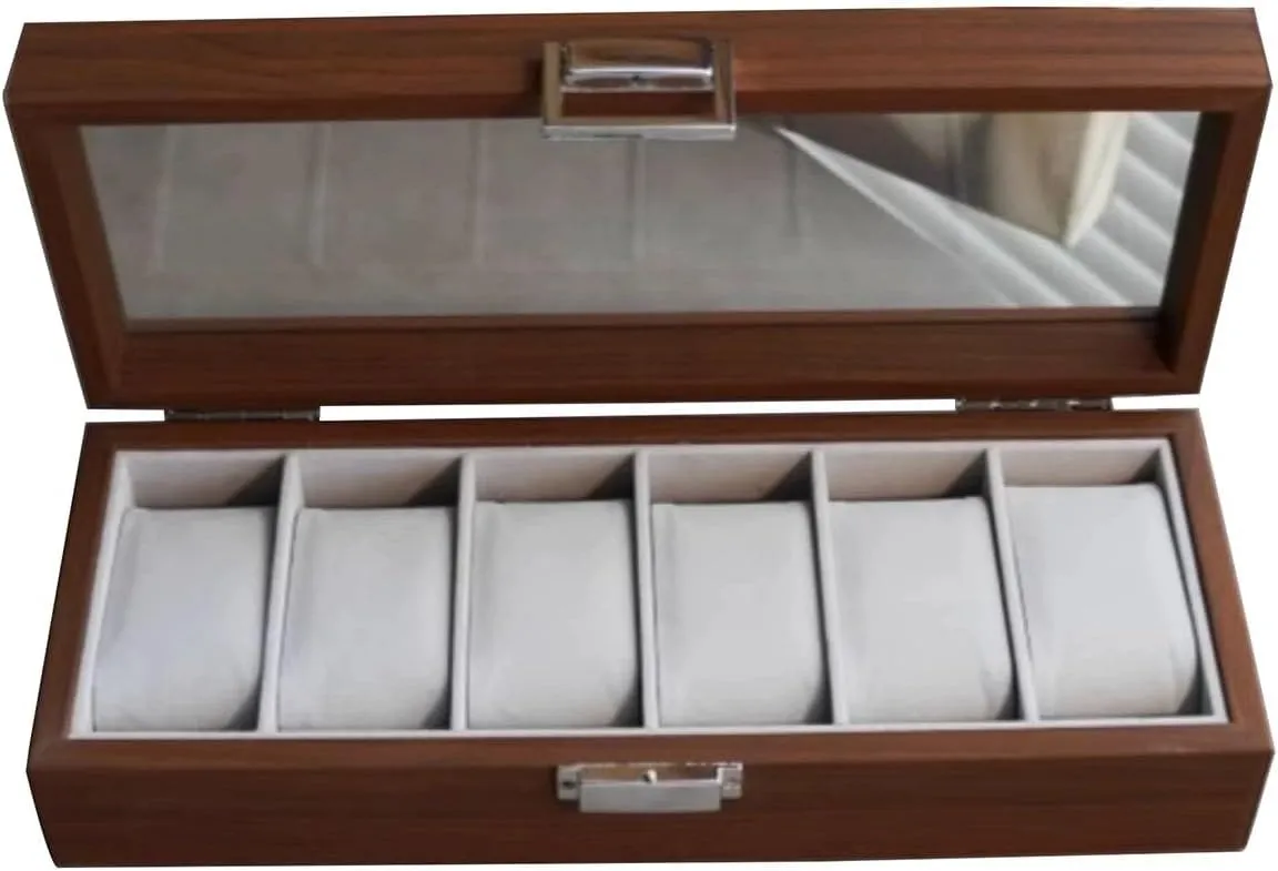 LHX Walnut Wood Grain Watch Box Storage Box Wooden Household 6-epitope Storage Display Box 31 * 12 * 7.5CM