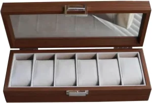LHX Walnut Wood Grain Watch Box Storage Box Wooden Household 6-epitope Storage Display Box 31 * 12 * 7.5CM