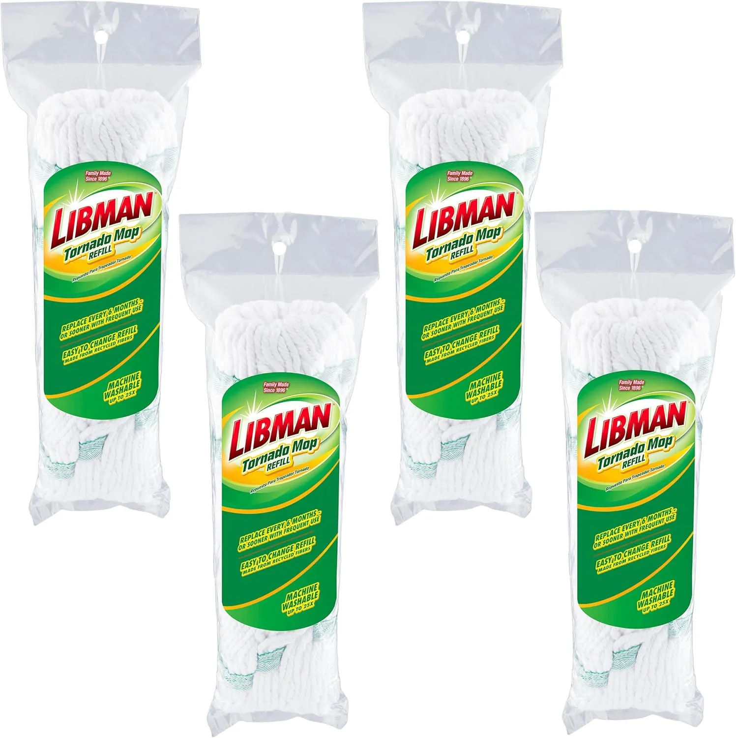Libman Tornado 4 Self Wring Cotton Refills | Machine Washable Mop Heads | Direct Replacement for Tornado Mop