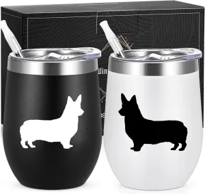 Lifecapido Corgi Silhouette Insulated Wine Tumbler Set of 2 - Unique Christmas & Birthday Gift for Dog Lovers
