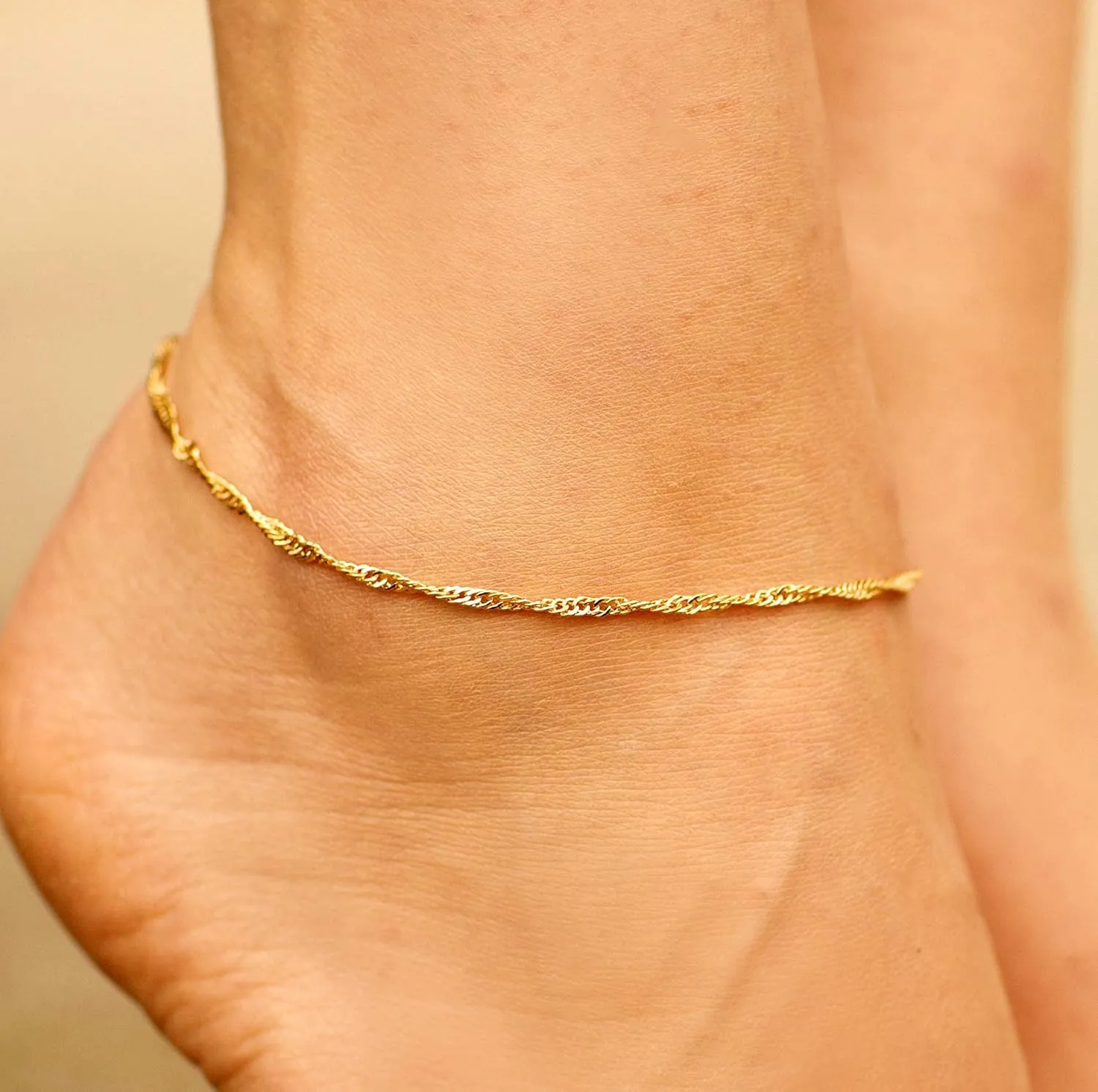 LIFETIME JEWELRY Womens Gold Anklet 24k Real Gold Plated 2mm Whisper Chain Ankle Bracelets