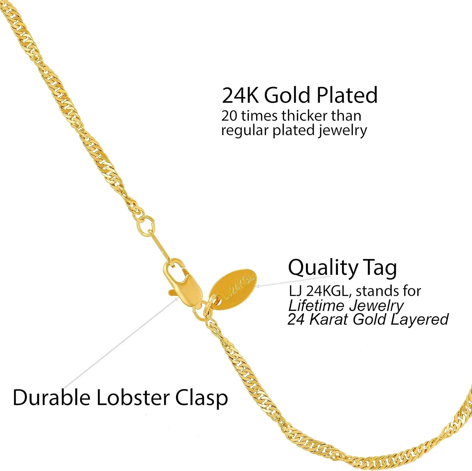 LIFETIME JEWELRY Womens Gold Anklet 24k Real Gold Plated 2mm Whisper Chain Ankle Bracelets