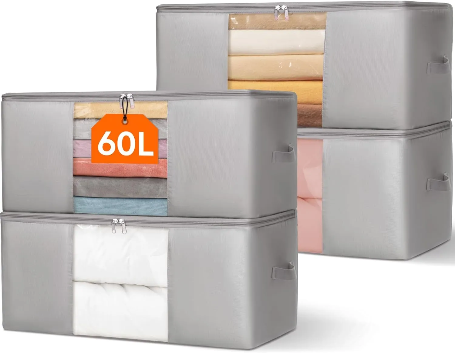 Lifewit 4 Pack Comforter Storage Bags, Folable Blanket Storage, Fabric Clothes Organizer Storage Containers with Zippers for King/Queen Comforters, Pillows, Blankets, Bedding, Quilt, Duvet, 60L