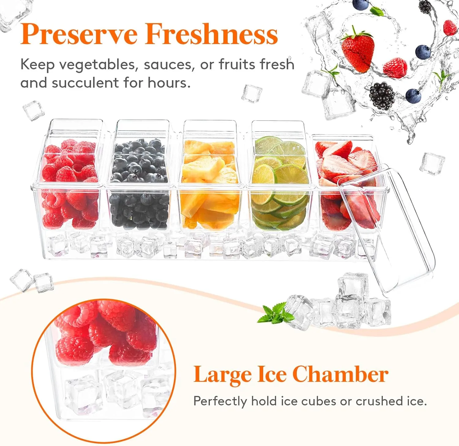 Lifewit Taco Bar Serving Set for Party with 5 Containers(2.5 Cup) & Components, Large Ice Chilled Condiment Caddy Organizer, Garnish Serving Tray Platter for Mimosa Bar Accessories, Fruit, Salad, Food