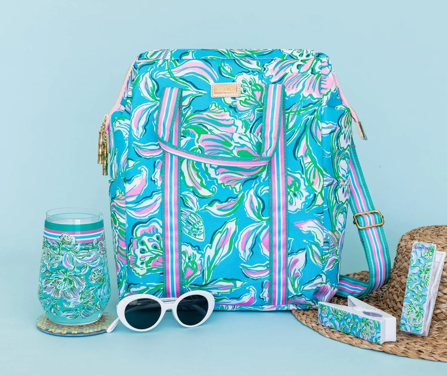 Lilly Pulitzer Insulted Backpack Cooler Large Capacity, Blue Portable Soft Cooler Bag for Picnics, Beach, Pool, Hiking, Chick Magnet