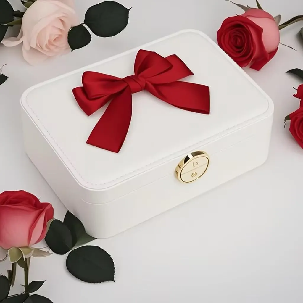 Lockable jewelry box, double-layer jewelry storage box,jewelry storage，Store large and small jewelry hair accessories, modern style. (Blue and White)