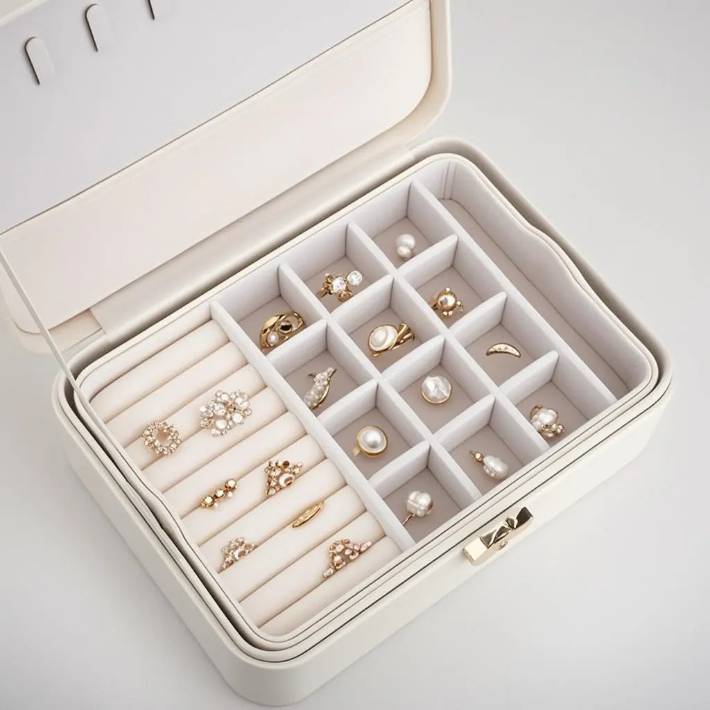 Lockable jewelry box, double-layer jewelry storage box,jewelry storage，Store large and small jewelry hair accessories, modern style. (Blue and White)