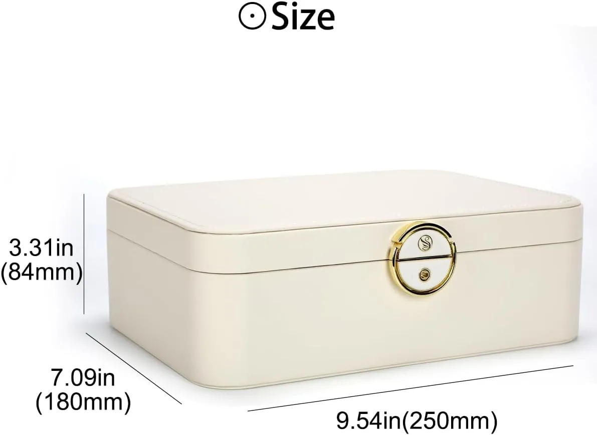 Lockable jewelry box, double-layer jewelry storage box,jewelry storage，Store large and small jewelry hair accessories, modern style. (Green and White)
