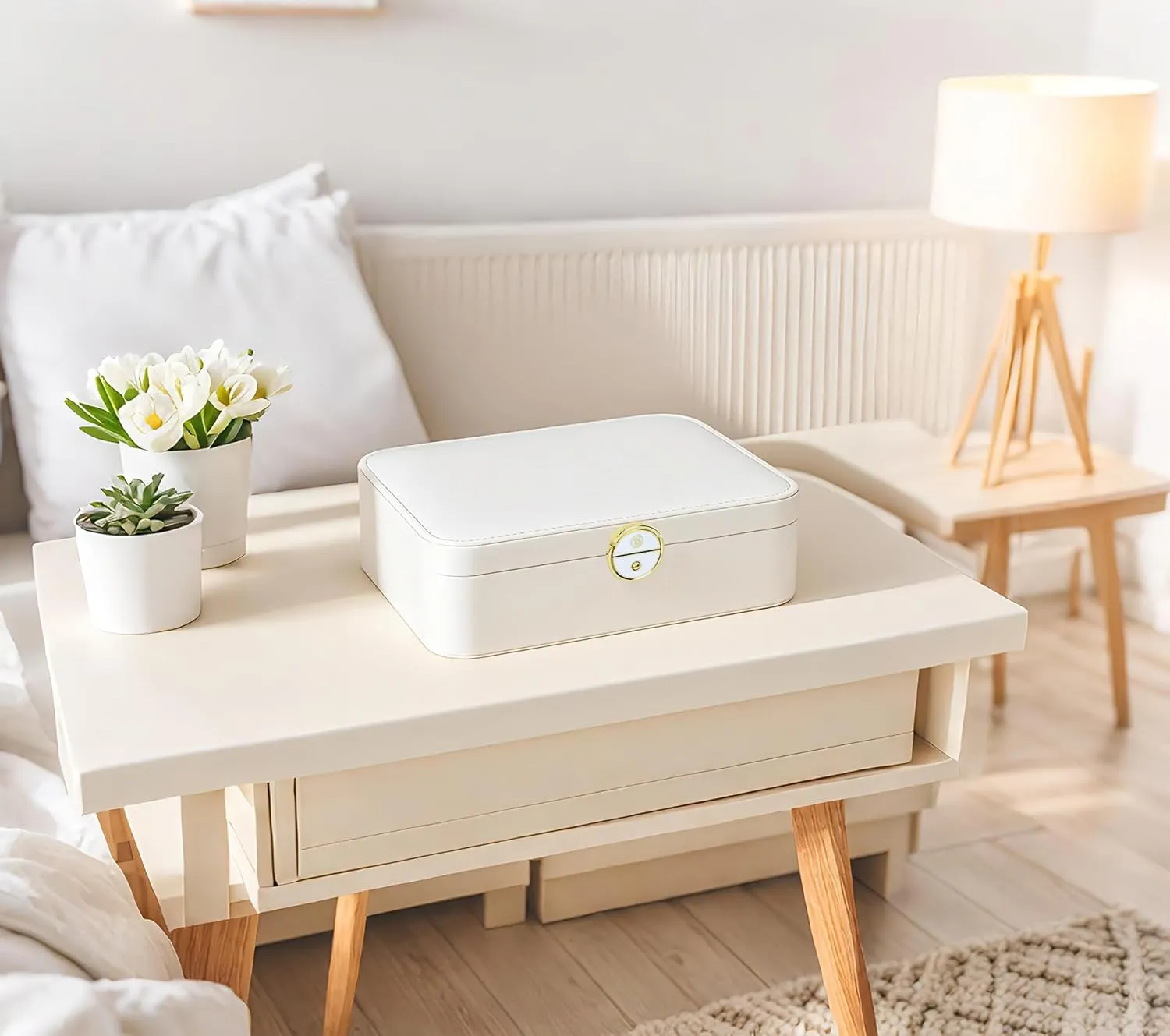 Lockable jewelry box, double-layer jewelry storage box,jewelry storage，Store large and small jewelry hair accessories, modern style. (Green and White)