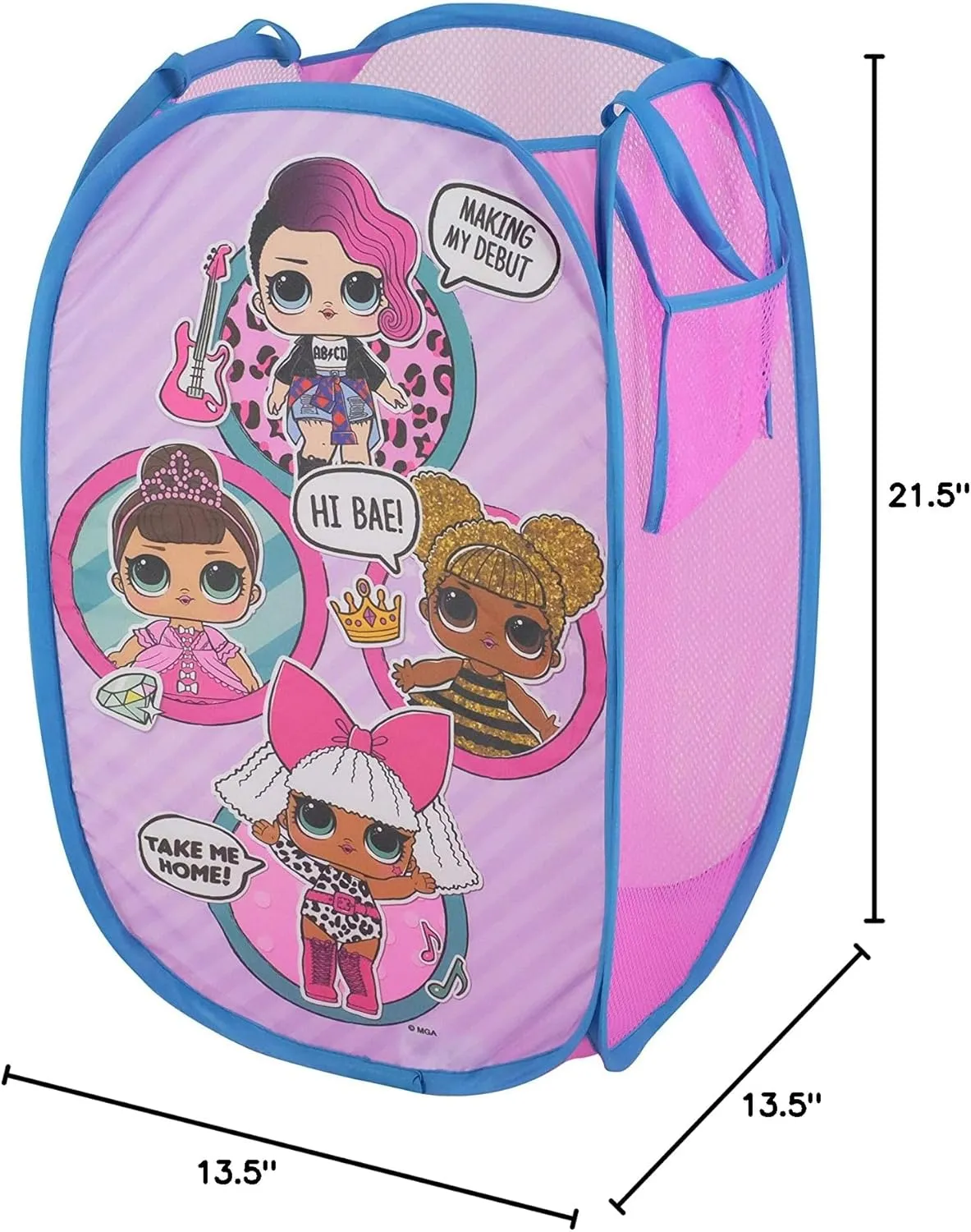 LOL Surprise Pop Up Hamper, Pink with Durable Carry Handles, 21"H x 13.5"W X 13.5"L