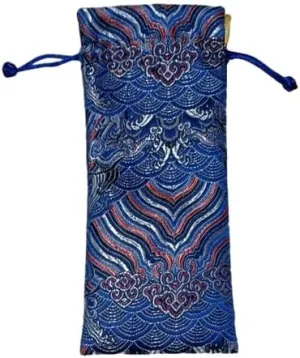 Long Silk Pouches Wholesale Jewelry Drawstring Bags Seawater Chinese Brocade Bags with lined Satin Cloth Gift Pouches size 3.15 x 7.87 inch (blue (10 pcs))