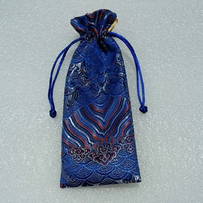 Long Silk Pouches Wholesale Jewelry Drawstring Bags Seawater Chinese Brocade Bags with lined Satin Cloth Gift Pouches size 3.15 x 7.87 inch (blue (10 pcs))
