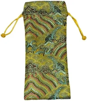 Long Silk Pouches Wholesale Jewelry Drawstring Bags Seawater Chinese Brocade Bags with lined Satin Cloth Gift Pouches size 3.15 x 7.87 inch (gold (10 pcs))