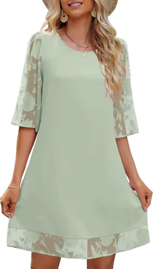 LookbookStore 3/4 Sleeve Dress for Women Shift Cute Summer Tunic Floral Lace Dresses