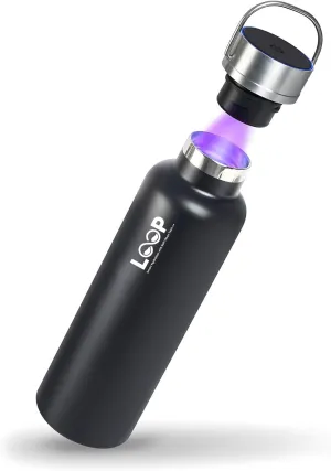 LOOP Explorer 25oz - Innovative Self-Cleaning & Vacuum Insulated Rechargeable Stainless Steel Water Bottle with UV Self-Clean Tech | Sustainable & Reusable | Wide Mouth & Travel-Friendly | Luxe Black
