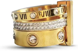 Love Friendship Gold Rings Set for Women 18K Gold Plated Titanium Steel Dainty Cubic Zirconia Rings Fashion Stacking Bands Valentines Day Mother's Day Christmas Day Best Gifts