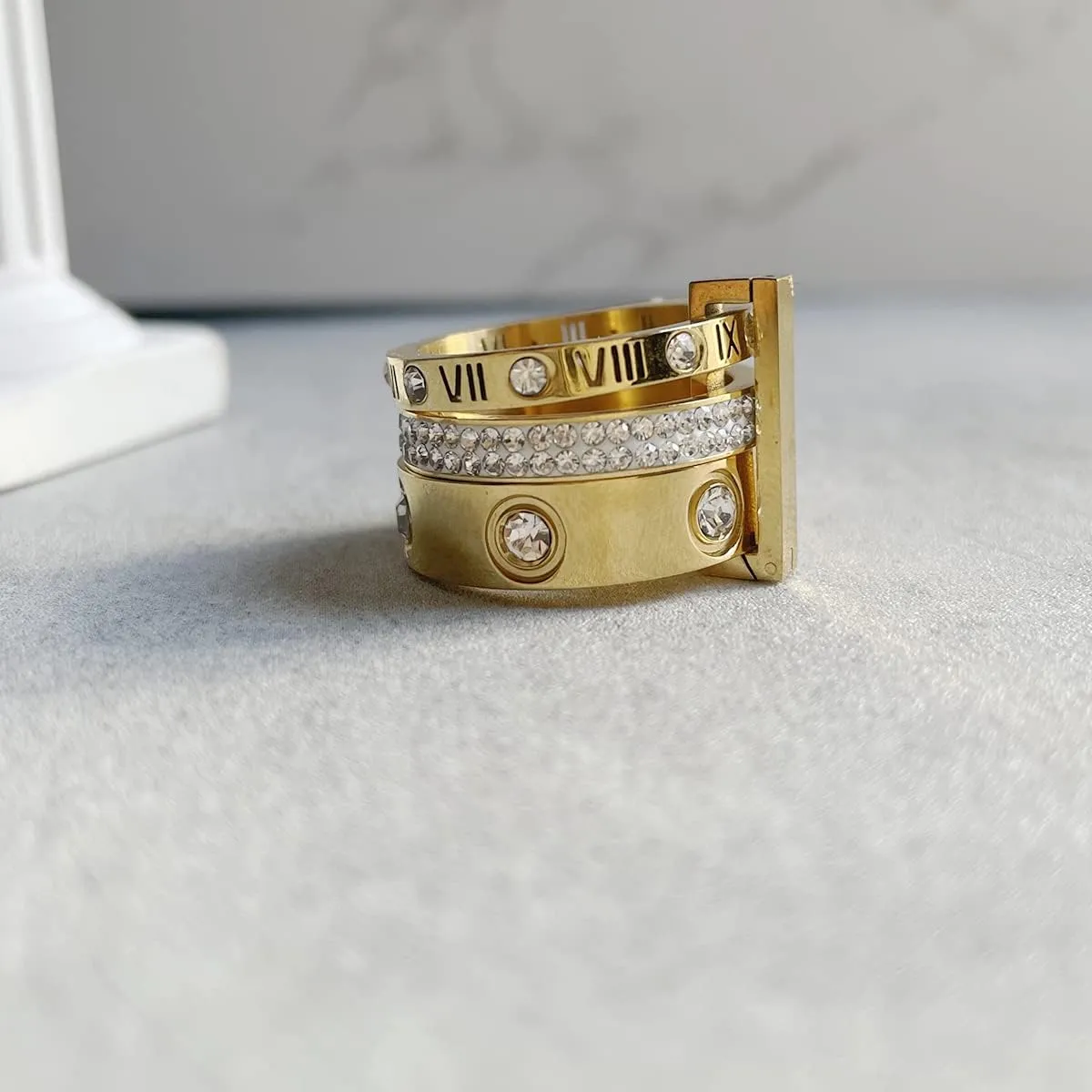 Love Friendship Gold Rings Set for Women 18K Gold Plated Titanium Steel Dainty Cubic Zirconia Rings Fashion Stacking Bands Valentines Day Mother's Day Christmas Day Best Gifts