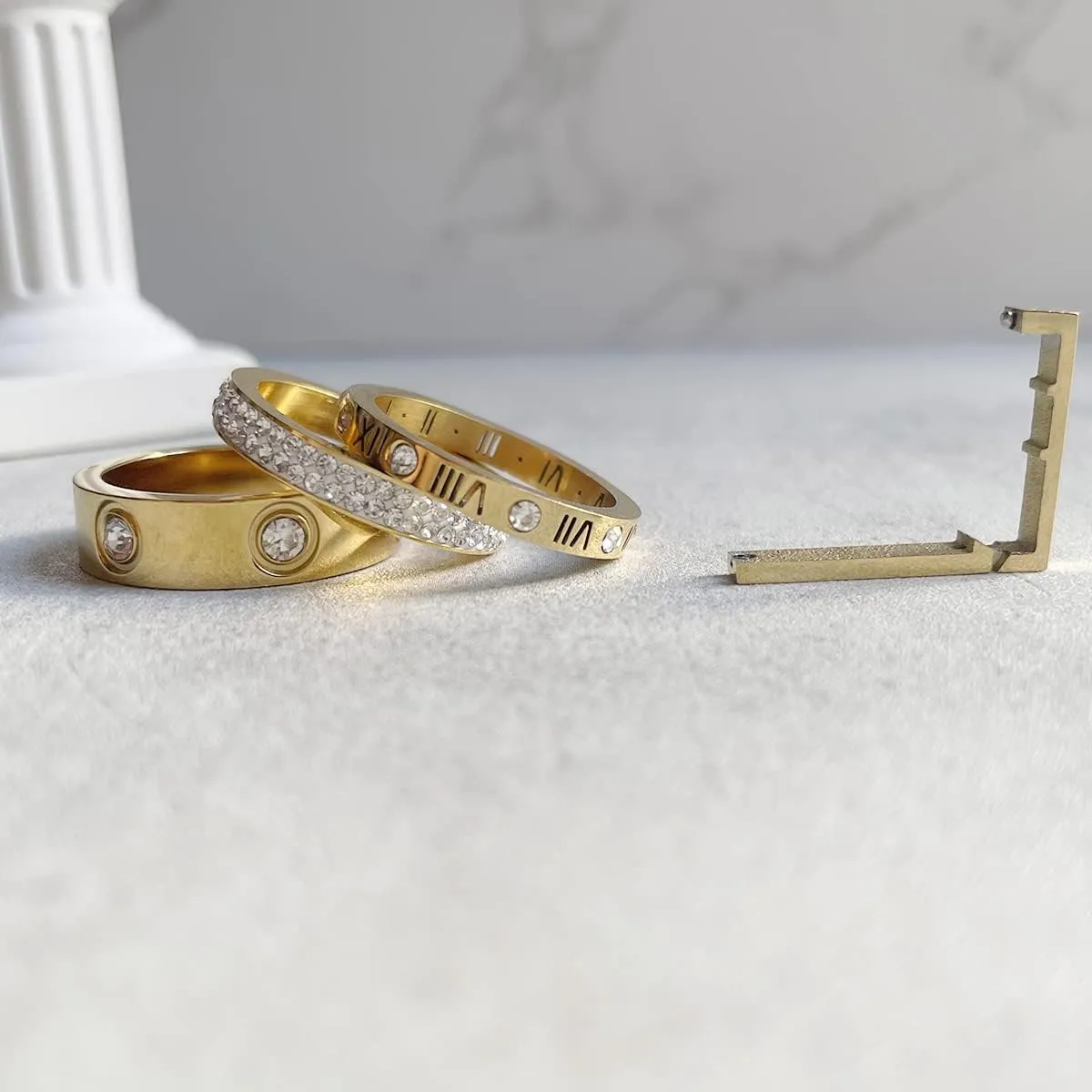 Love Friendship Gold Rings Set for Women 18K Gold Plated Titanium Steel Dainty Cubic Zirconia Rings Fashion Stacking Bands Valentines Day Mother's Day Christmas Day Best Gifts