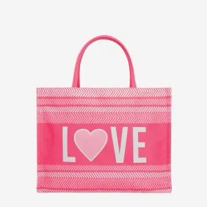 Love Print Stitch Pattern Canvas Tote Bag