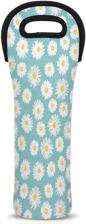 Lovely Daisies Wine Bag Neoprene Wine Tote Bags Leakproof Travel Wine Tote with Handle Reusable Cooler Bag for Picnic Travel Birthday Parties Barbecues Wine Lover Gift