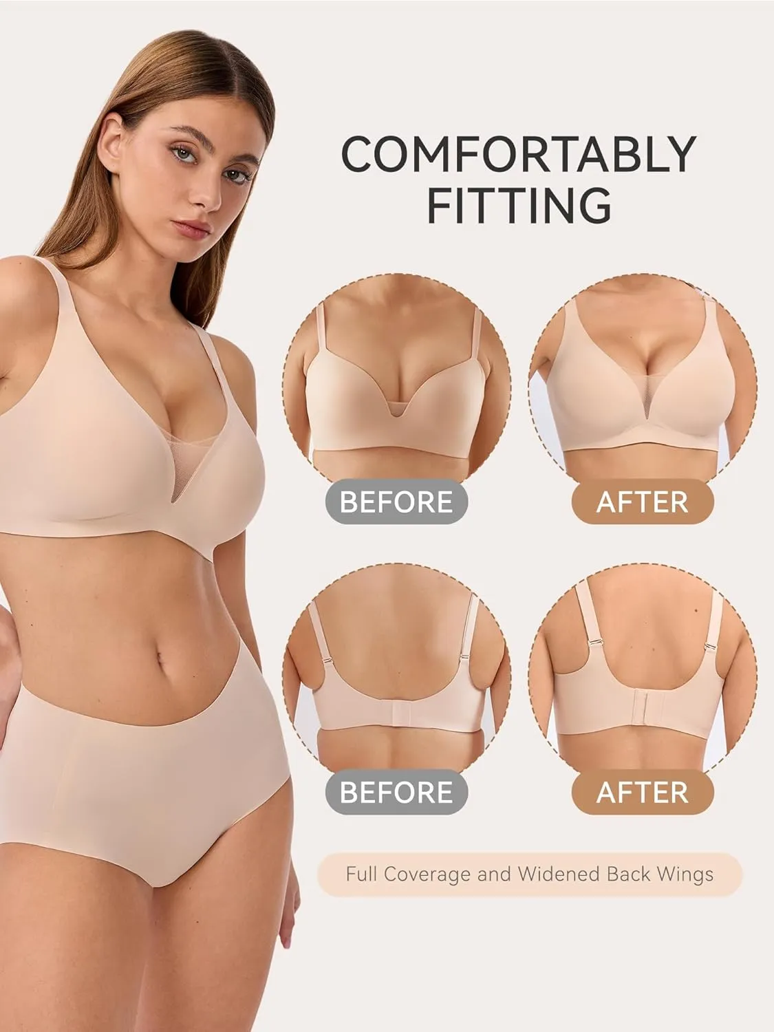 LUCKMEEY Bras for Women No Underwire Deep V Wireless Bra Push Up Seamless Bras Full Coverage Bralettes Everyday Bras