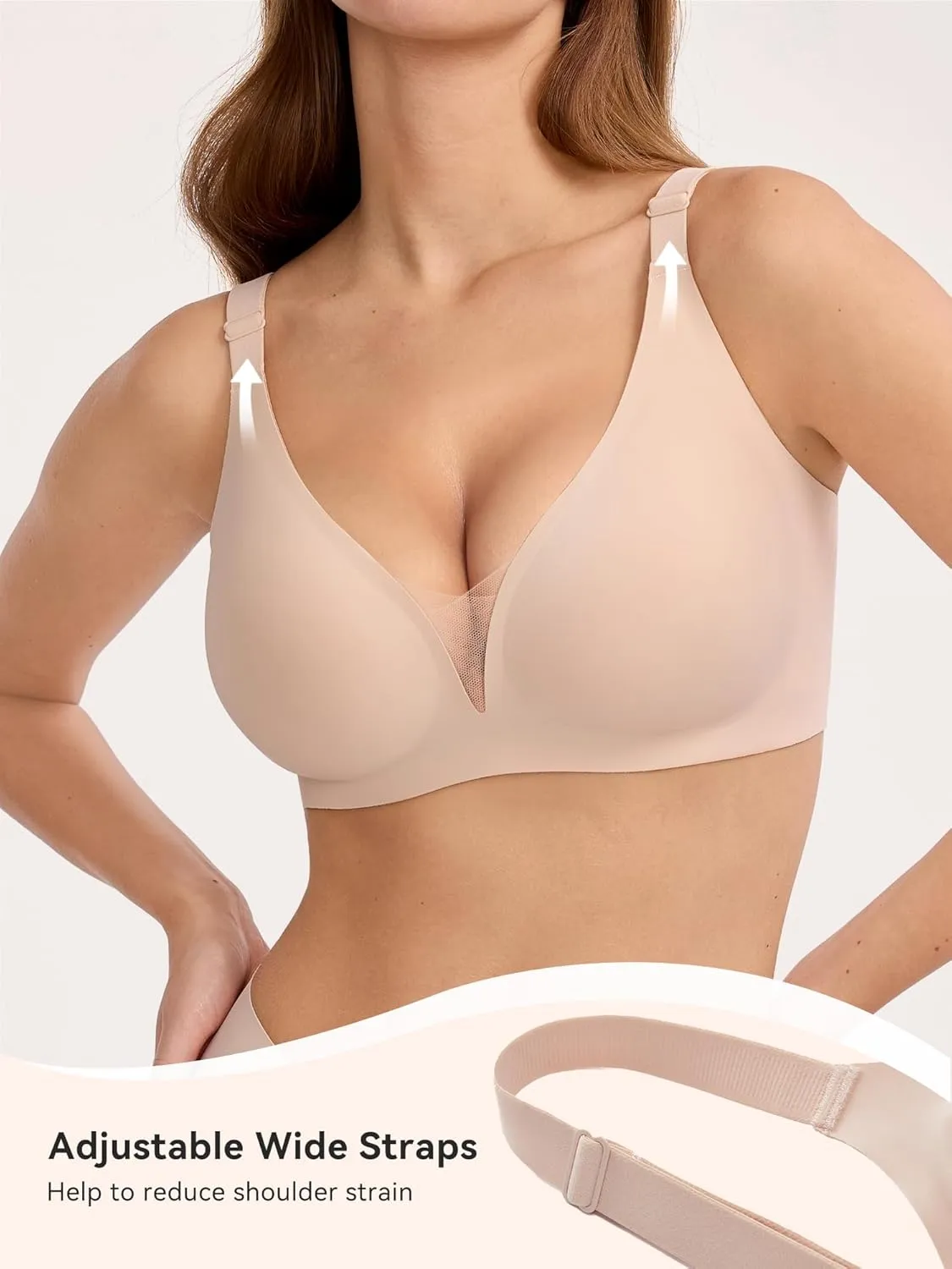 LUCKMEEY Bras for Women No Underwire Deep V Wireless Bra Push Up Seamless Bras Full Coverage Bralettes Everyday Bras