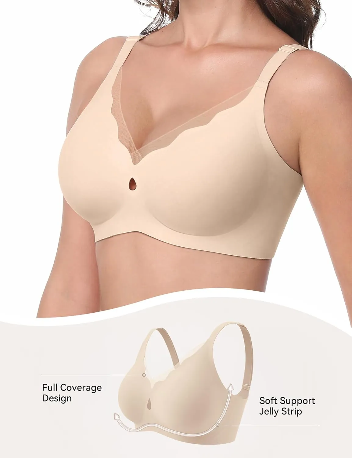 LUCKMEEY Bras for Women No Underwire Wireless Mesh Seamless T-Shirt Bra Full Coverage Push up Comfortable Everyday Bra