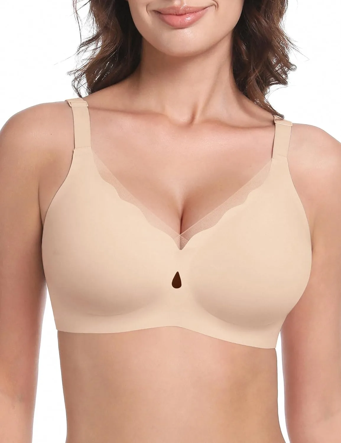 LUCKMEEY Bras for Women No Underwire Wireless Mesh Seamless T-Shirt Bra Full Coverage Push up Comfortable Everyday Bra
