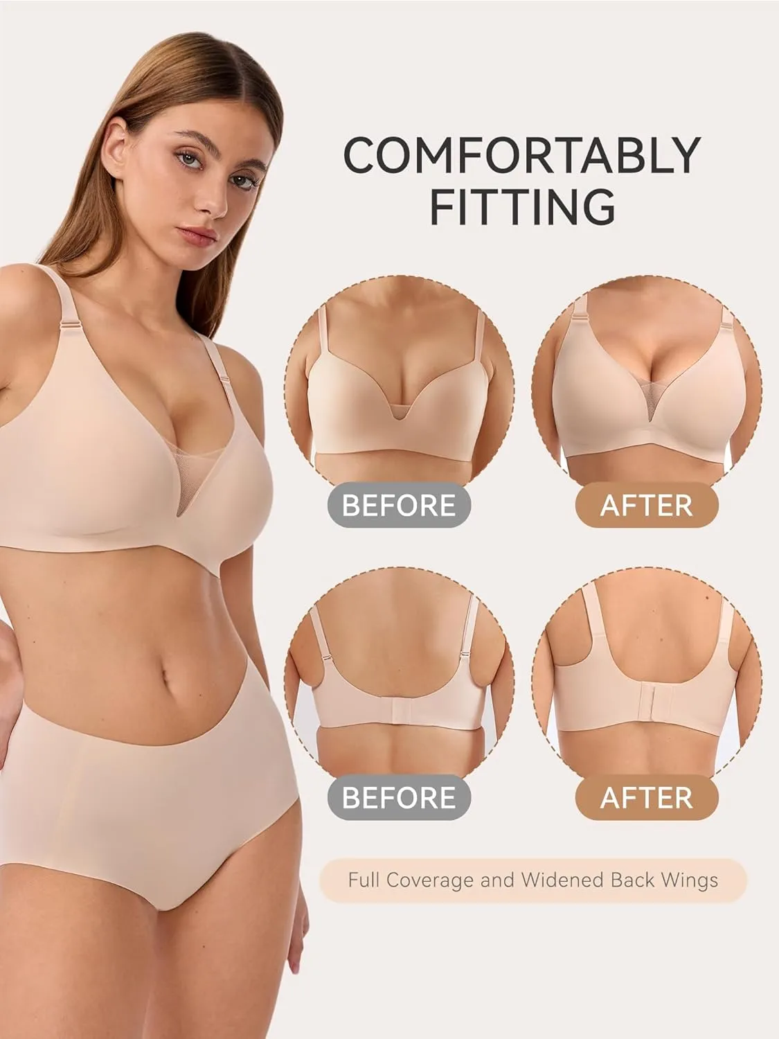 LUCKMEEY Mesh Bras for Women No Underwire Wireless Bras Seamless Push Up Full Coverage Bras Comfortable Bra Everyday Bra