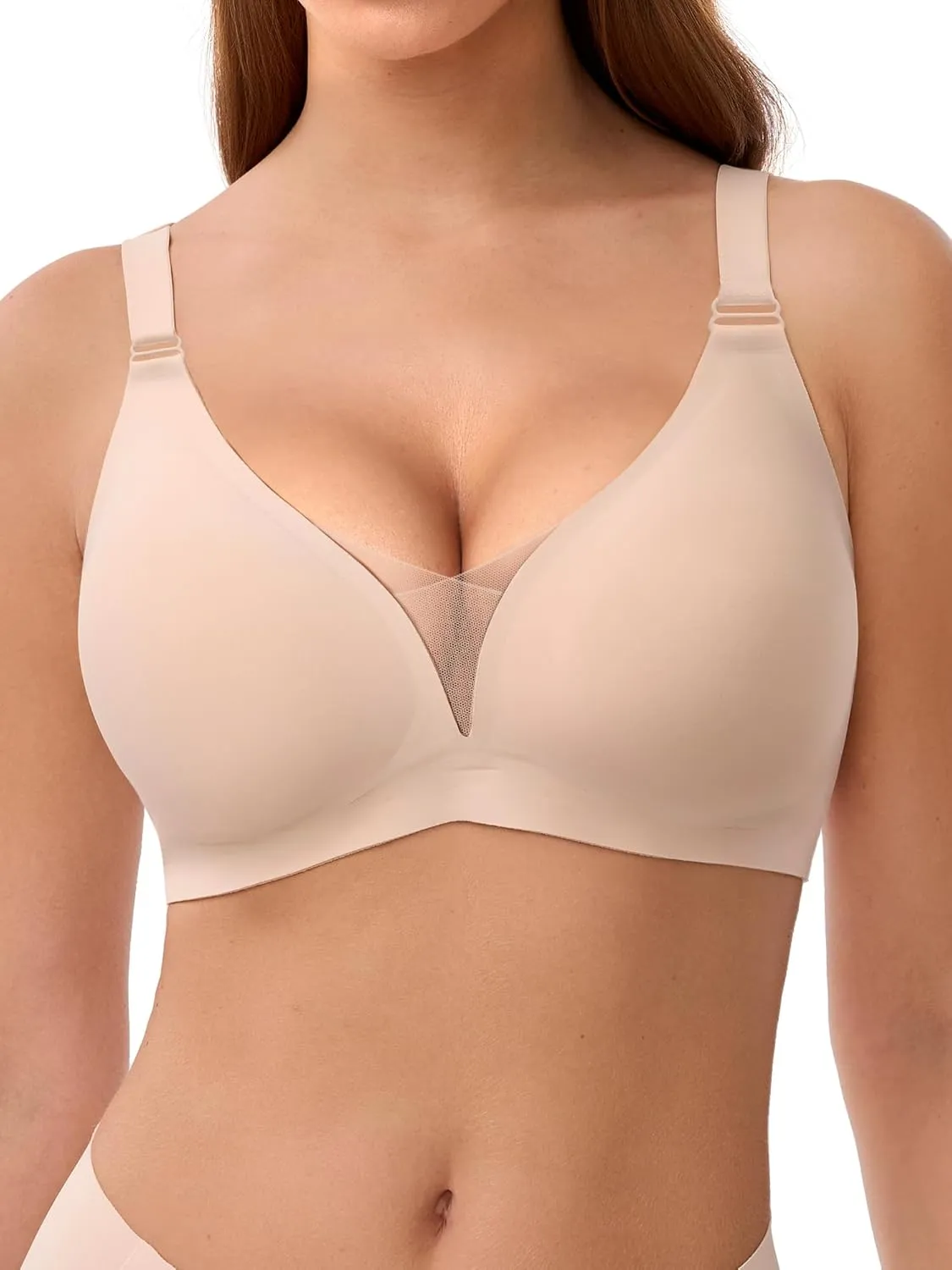 LUCKMEEY Mesh Bras for Women No Underwire Wireless Bras Seamless Push Up Full Coverage Bras Comfortable Bra Everyday Bra