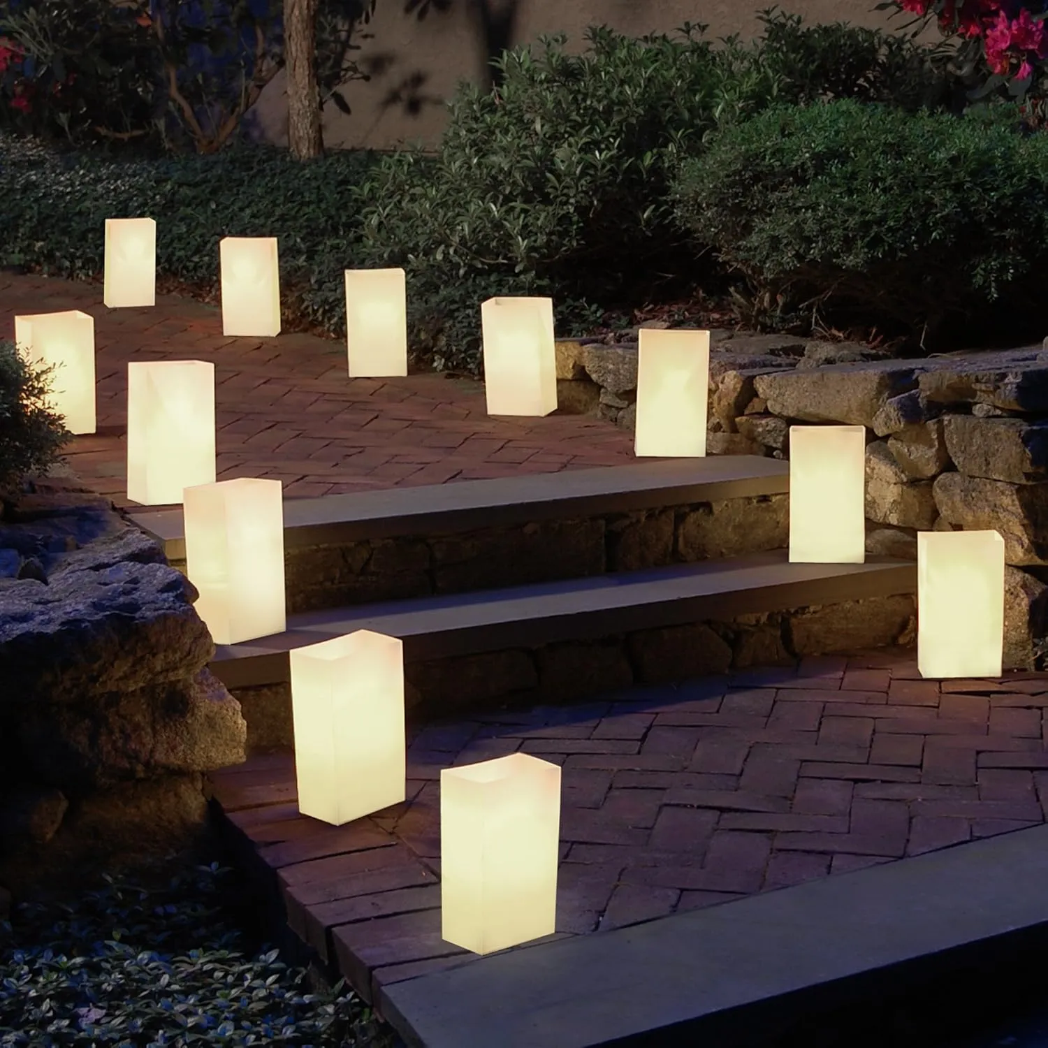 LumaBase Plastic Luminaria Bags, White - Set of 100
