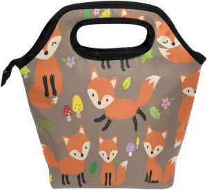 Lunch Tote Bag Cute Fox Neoprene Insulated Cooler Warmer, Portable Funny Lunchbox Handbag for Men Women Adult Kids Boys Girls