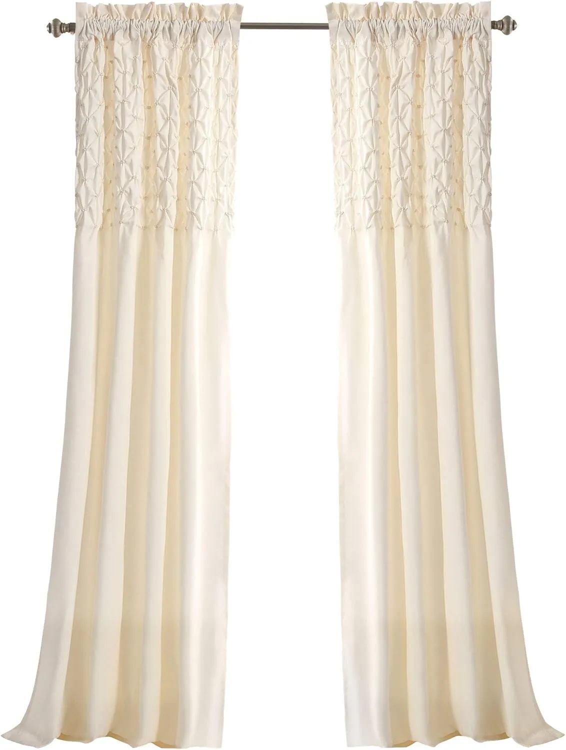 Lush Decor Bayview Curtains - Pintuck Textured Semi Sheer Window Panel Drapes Set for Living, Dining, Bedroom (Pair), 84" x 52", Ivory (16T001430)