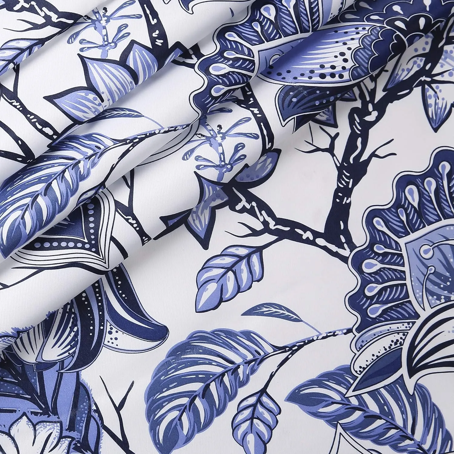 Lush Decor, Blue Cynthia Jacobean Darkening Window Curtains Set for Living, Dining Room, Bedroom, 108" L Panel Pair