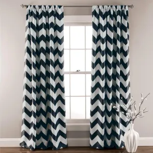 Lush Decor Chevron Light Filtering Window Curtain Panel, 84 inch x 52 inch, Black, Set of 2