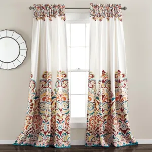 Lush Decor Clara Curtains Paisley Damask Print Bohemian Style Light Filtering Window Panel Set for Living, Dining, Bedroom (Pair), 52" W x 95" L, Turquiose & Tangerine