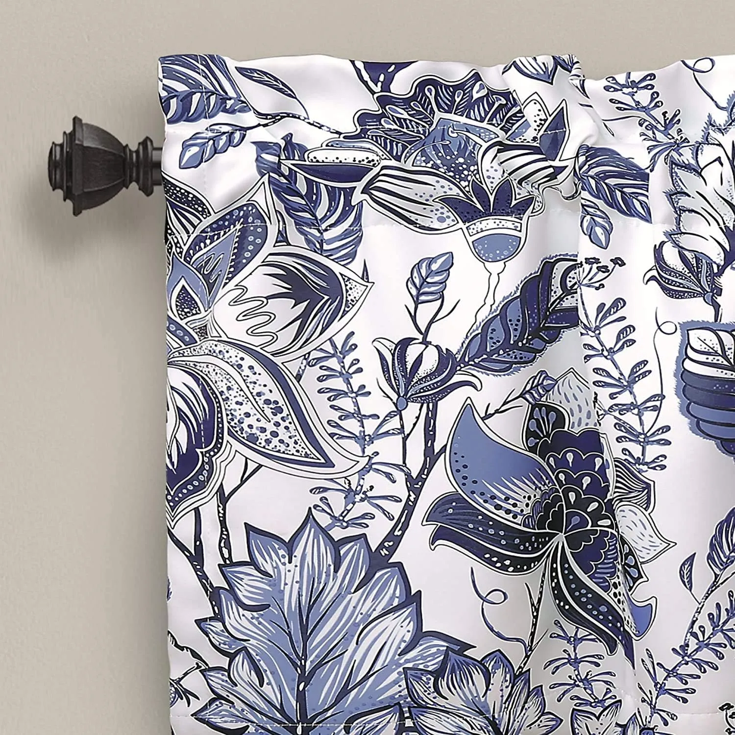 Lush Decor Cynthia Jacobean Floral Print Single Curtain, 18" L Valance, Blue