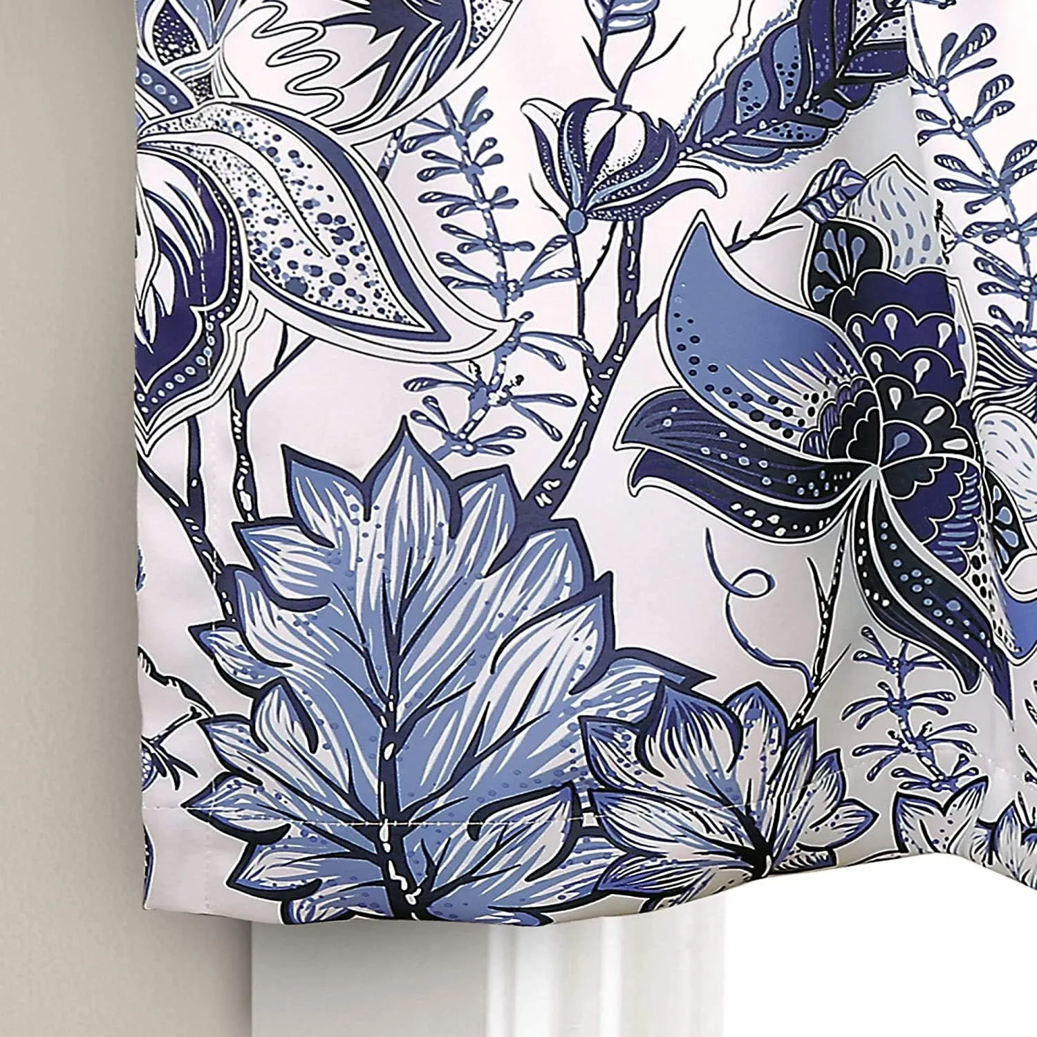 Lush Decor Cynthia Jacobean Floral Print Single Curtain, 18" L Valance, Blue