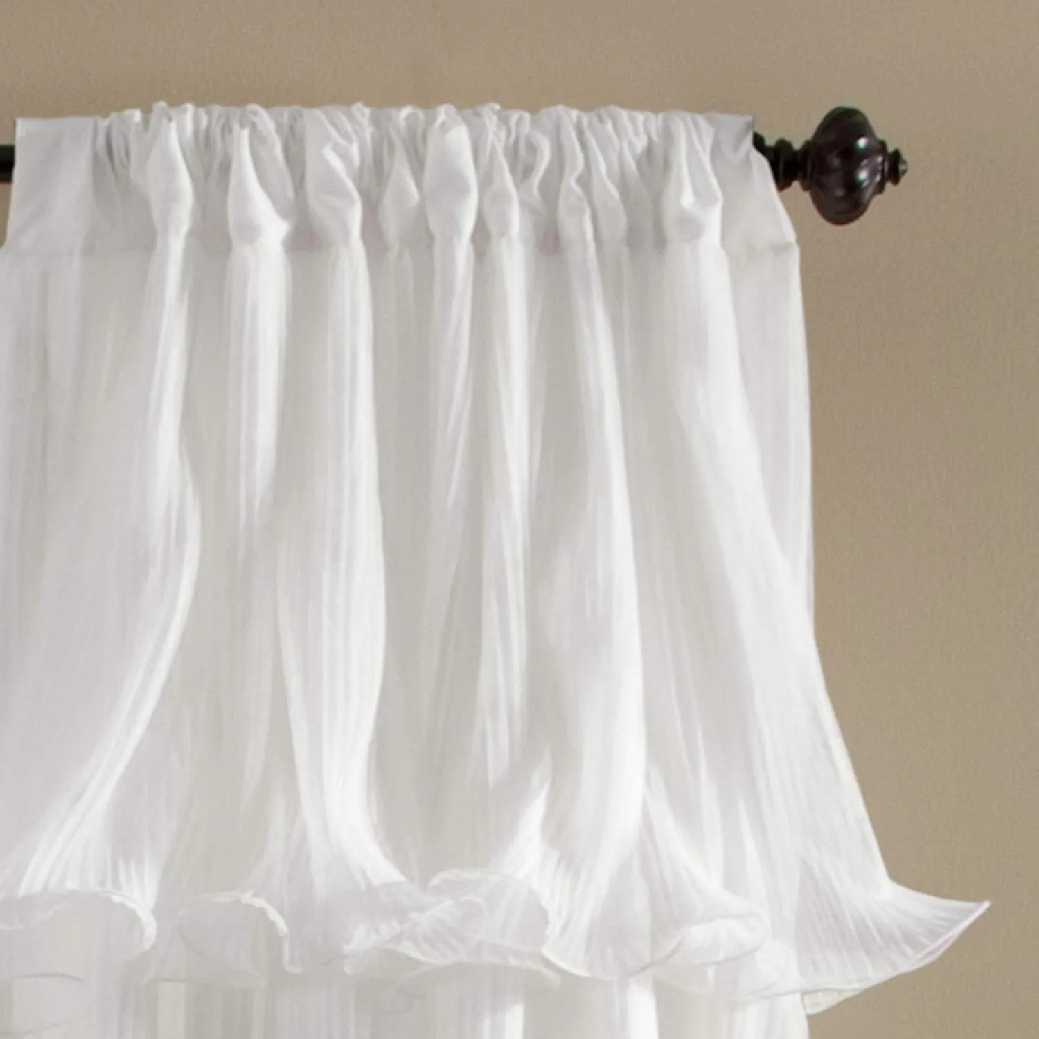 Lush Decor Nerina Curtain Sheer Ruffled Textured Window Panel for Living, Dining Room, Bedroom (Single), 84 by 54-Inch, White
