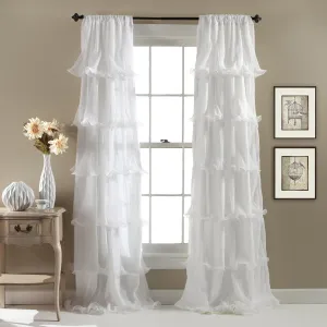 Lush Decor Nerina Curtain Sheer Ruffled Textured Window Panel for Living, Dining Room, Bedroom (Single), 84 by 54-Inch, White