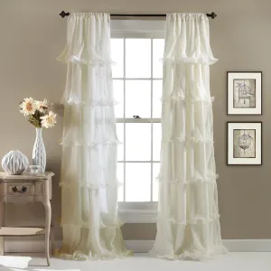 Lush Decor Nerina Curtain Sheer Ruffled Textured Window Panel for Living, Dining Room, Bedroom (Single), 84” x 54”, Ivory