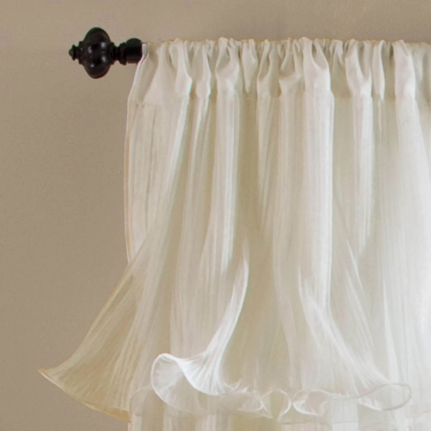 Lush Decor Nerina Curtain Sheer Ruffled Textured Window Panel for Living, Dining Room, Bedroom (Single), 84” x 54”, Ivory