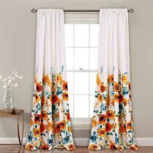 Lush Decor Percy Bloom Window Curtain Panel Pair, 84" x 52", Tangerine and Blue