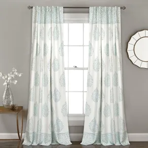 Lush Decor Teardrop Leaf Curtains Light Filtering Window Panel Set for Living, Dining, Bedroom (Pair), 52" W x 84" L, Blue
