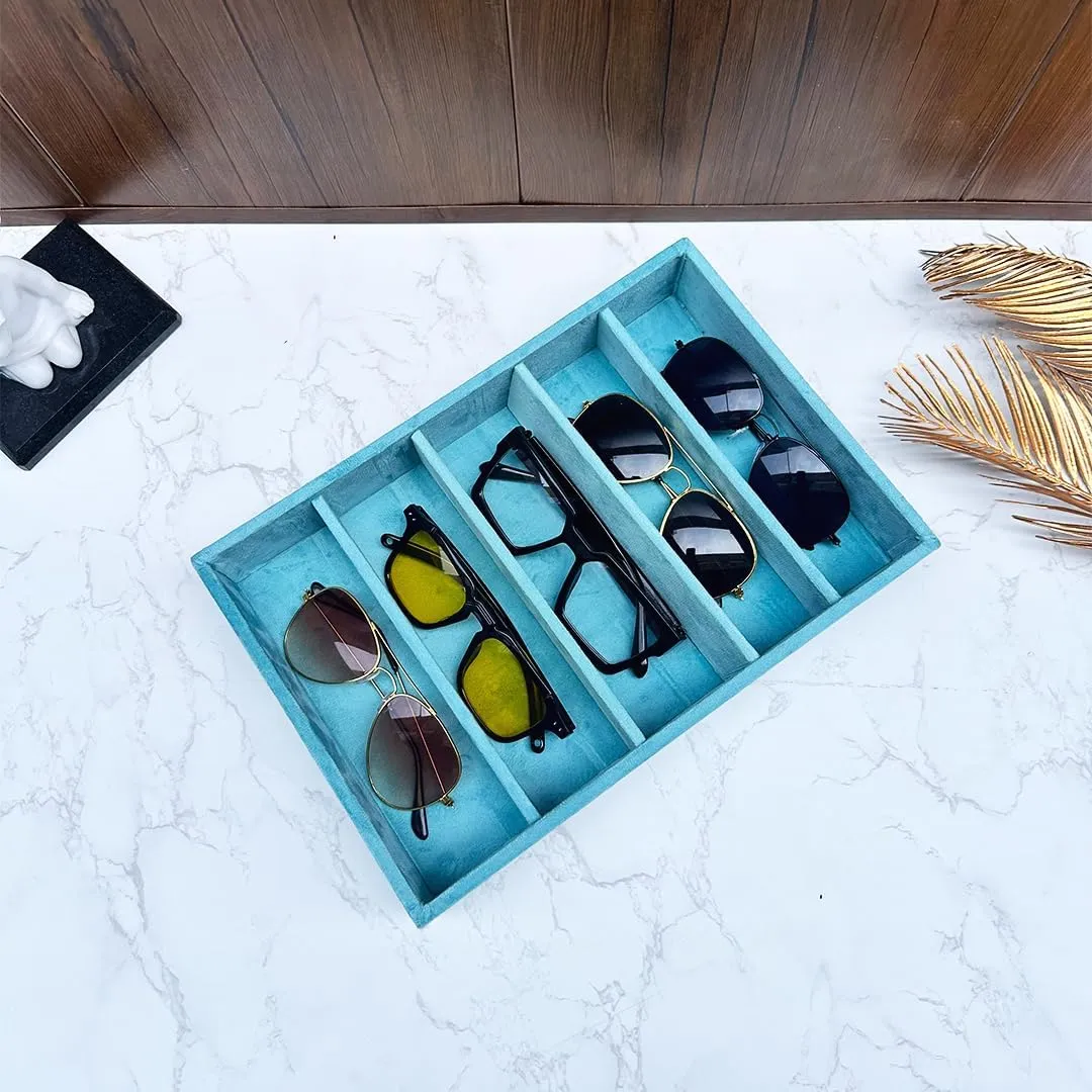 Luxury Velvet Drawer Organizer SUNGLASS GOGGLES Tray and Jewelry Storage Display for Malas, Watches, bracelets and sunglasses, goggles, shades (Sea Green, 30*20*5 cm)